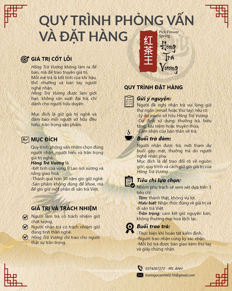 Quy trình đặt hàng & phỏng vấn Hồng Trà Vương